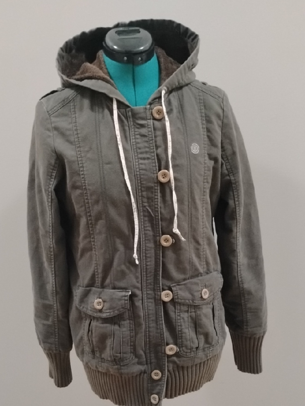 Element Women's Fur Lined Hooded Utility Jacket in Olive